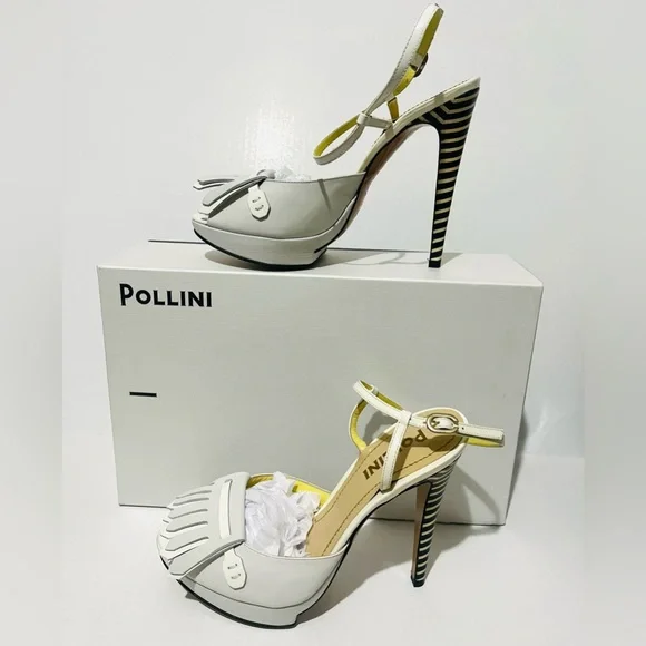 Pollini White Fringe leather Heeled Sandals - Picture 4 of 7